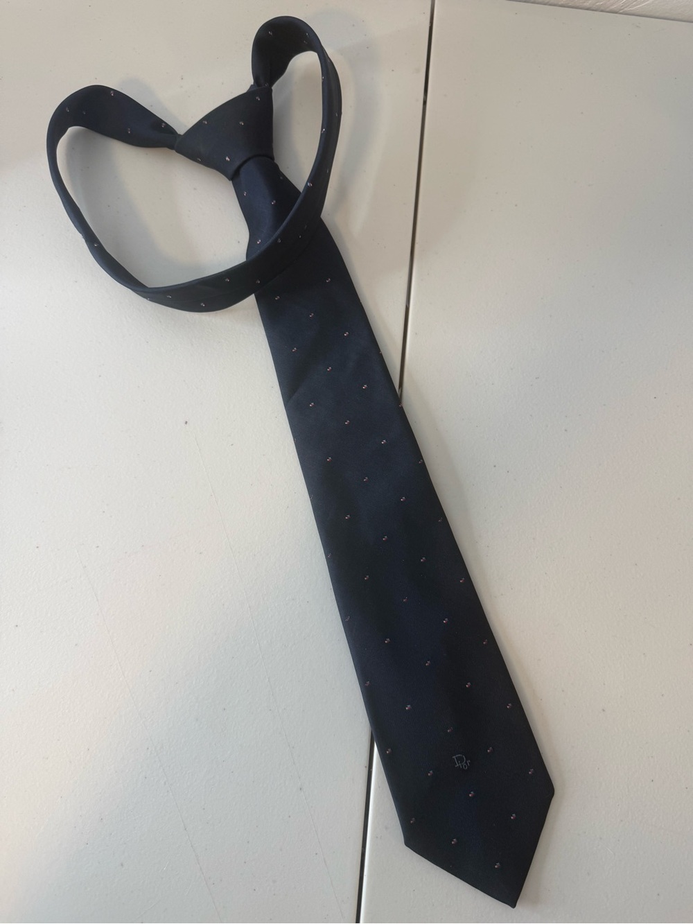 Vintage Christian Dior Navy Blue Micro Dot Logo Tie Made In Italy